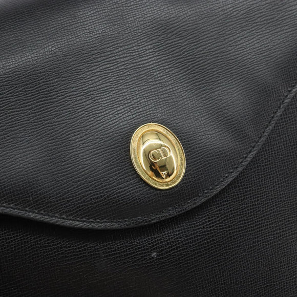 Christian Dior Shoulder Bag Leather Black Gold Auth 160970