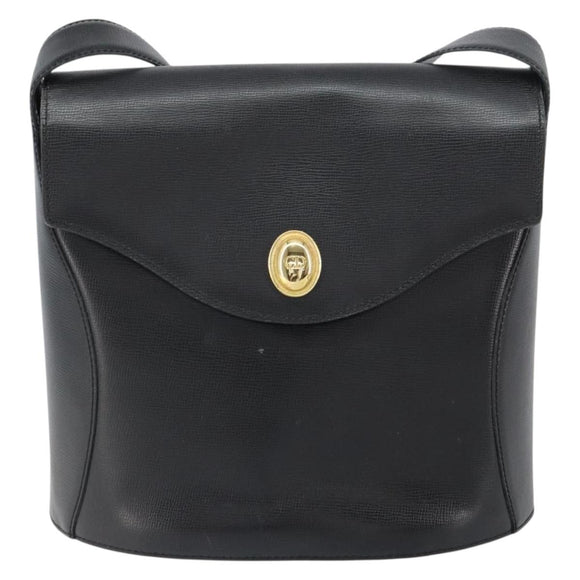 Christian Dior Shoulder Bag Leather Black Gold Auth 160970
