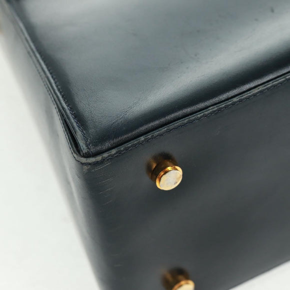 Salvatore Ferragamo Gancini Hand Bag Leather 2way Navy Gold Auth 160979