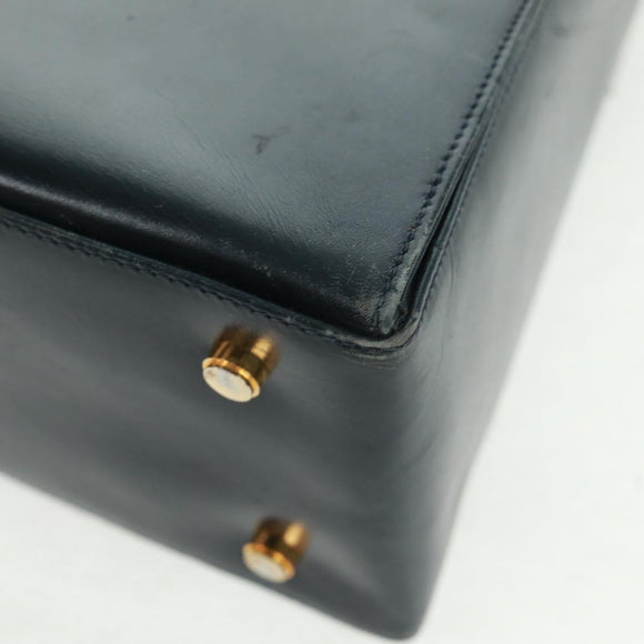 Salvatore Ferragamo Gancini Hand Bag Leather 2way Navy Gold Auth 160979