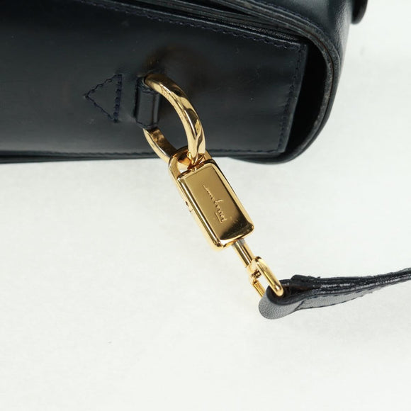 Salvatore Ferragamo Gancini Hand Bag Leather 2way Navy Gold Auth 160979