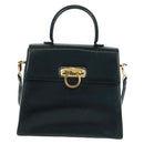 Salvatore Ferragamo Gancini Hand Bag Leather 2way Navy Gold Auth 160979-13