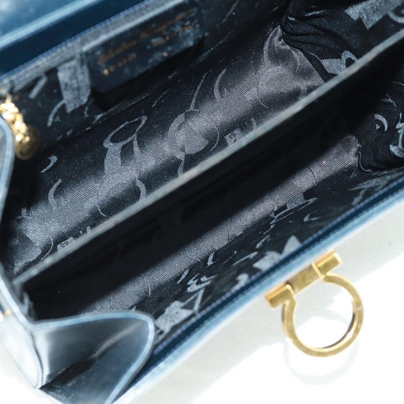 Salvatore Ferragamo Gancini Hand Bag Leather 2way Navy Gold Auth 160979