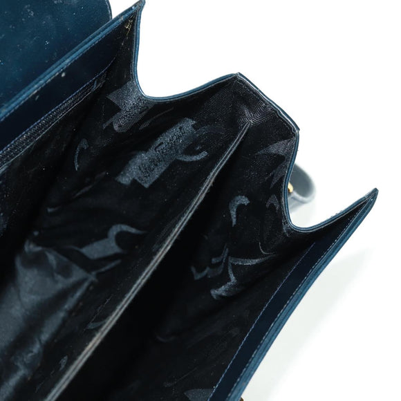 Salvatore Ferragamo Gancini Hand Bag Leather 2way Navy Gold Auth 160979