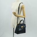 Salvatore Ferragamo Gancini Hand Bag Leather 2way Navy Gold Auth 160979-29