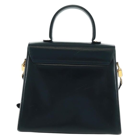 Salvatore Ferragamo Gancini Hand Bag Leather 2way Navy Gold Auth 160979