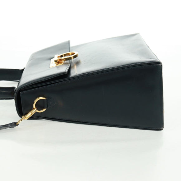 Salvatore Ferragamo Gancini Hand Bag Leather 2way Navy Gold Auth 160979
