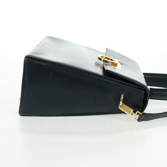 Salvatore Ferragamo Gancini Hand Bag Leather 2way Navy Gold Auth 160979