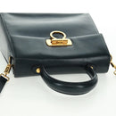 Salvatore Ferragamo Gancini Hand Bag Leather 2way Navy Gold Auth 160979-14