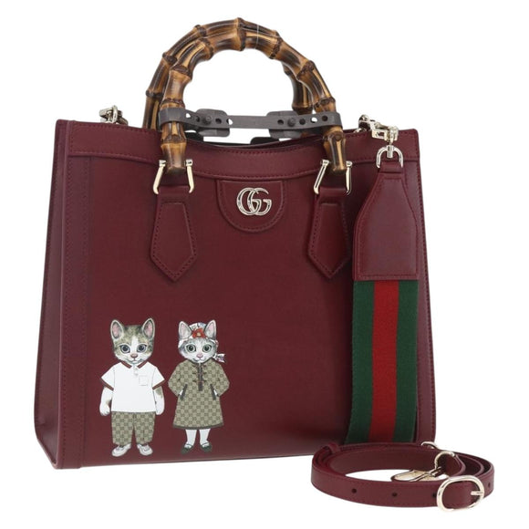 GUCCI Bamboo Diana Yuko Higuchi Bag Leather 2way Bordeaux 841487 Auth 160985SM