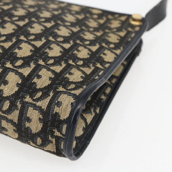Christian Dior Trotter Canvas Shoulder Bag Navy Gold Auth 160990