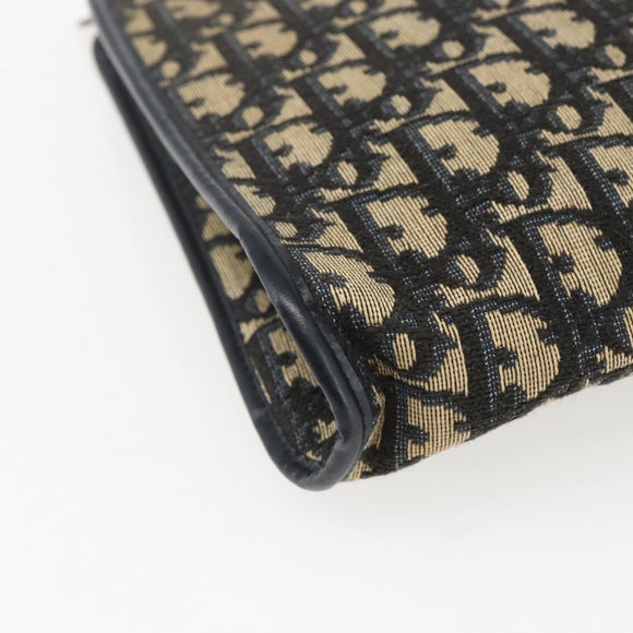 Christian Dior Trotter Canvas Shoulder Bag Navy Gold Auth 160990