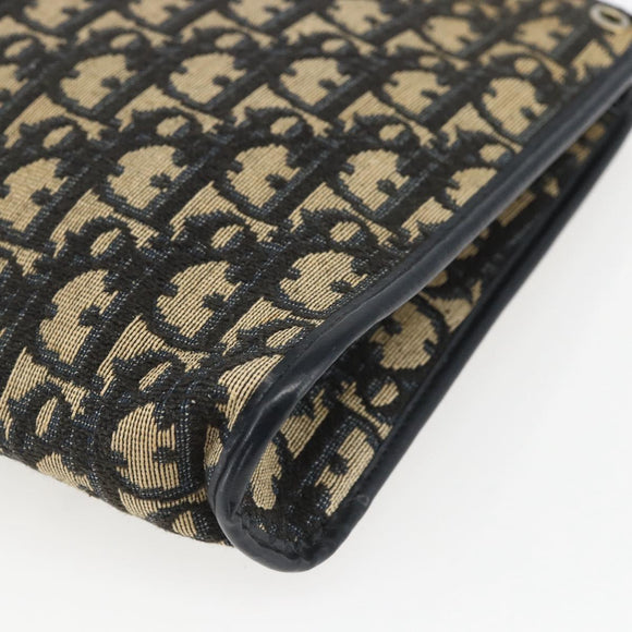 Christian Dior Trotter Canvas Shoulder Bag Navy Gold Auth 160990