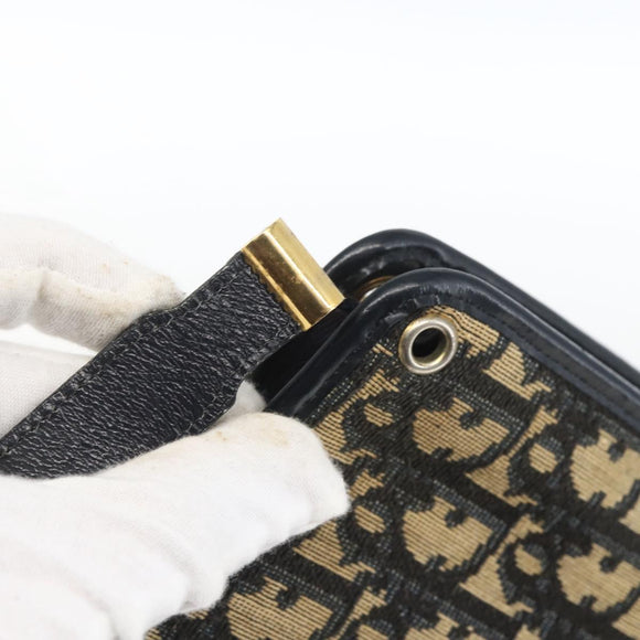 Christian Dior Trotter Canvas Shoulder Bag Navy Gold Auth 160990