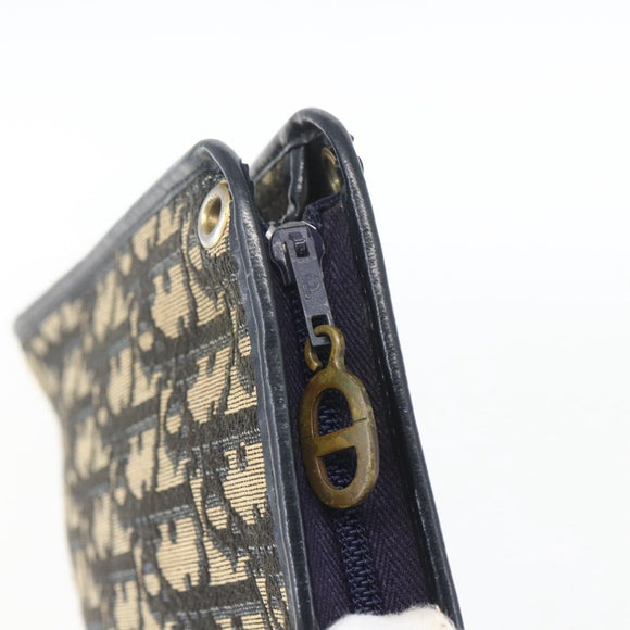 Christian Dior Trotter Canvas Shoulder Bag Navy Gold Auth 160990
