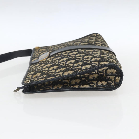 Christian Dior Trotter Canvas Shoulder Bag Navy Gold Auth 160990