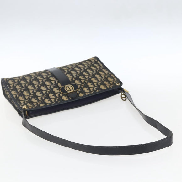 Christian Dior Trotter Canvas Shoulder Bag Navy Gold Auth 160990