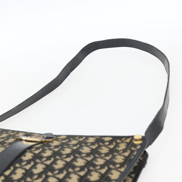 Christian Dior Trotter Canvas Shoulder Bag Navy Gold Auth 160990