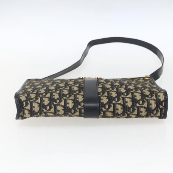 Christian Dior Trotter Canvas Shoulder Bag Navy Gold Auth 160990