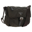 PRADA Shoulder Bag Nylon Khaki Silver Auth 160992-1