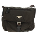 PRADA Shoulder Bag Nylon Khaki Silver Auth 160992-13