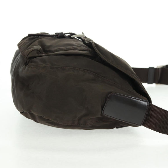 PRADA Shoulder Bag Nylon Khaki Silver Auth 160992