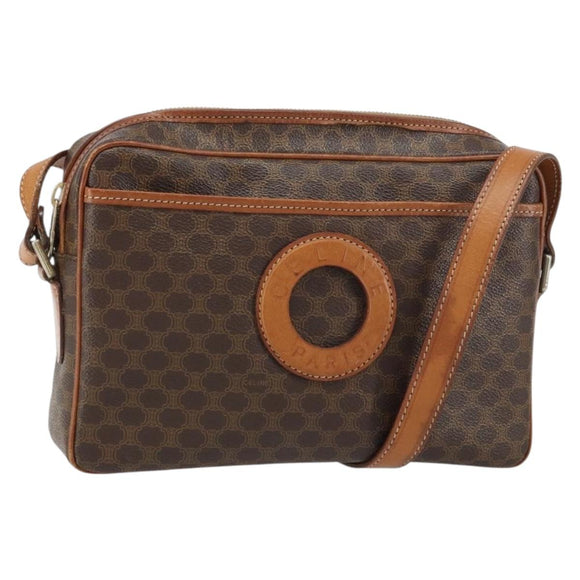 CELINE Macadam Canvas Circle Shoulder Bag PVC Leather Brown Gold Auth 161000
