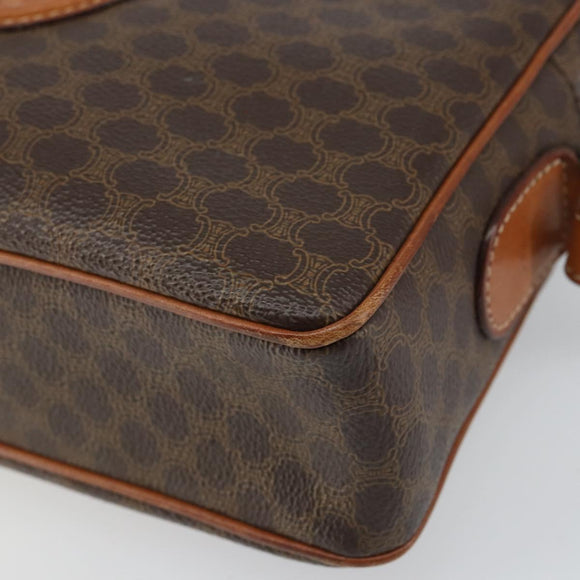 CELINE Macadam Canvas Circle Shoulder Bag PVC Leather Brown Gold Auth 161000