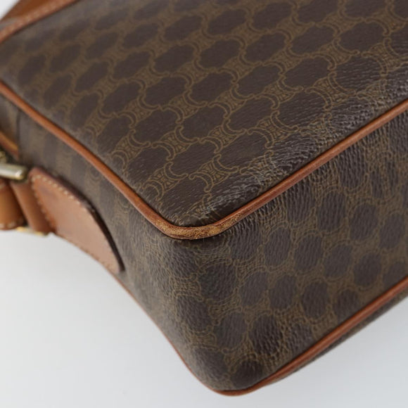 CELINE Macadam Canvas Circle Shoulder Bag PVC Leather Brown Gold Auth 161000
