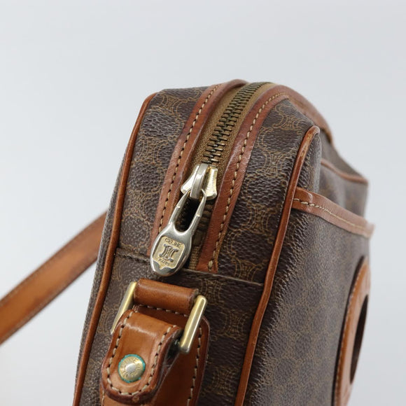 CELINE Macadam Canvas Circle Shoulder Bag PVC Leather Brown Gold Auth 161000
