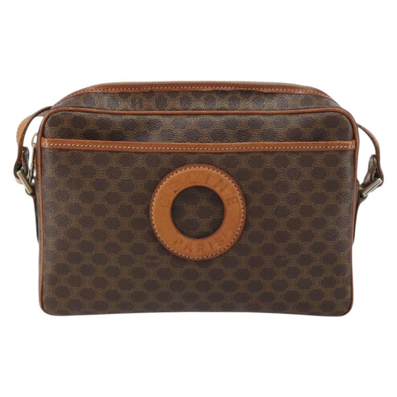 CELINE Macadam Canvas Circle Shoulder Bag PVC Leather Brown Gold Auth 161000