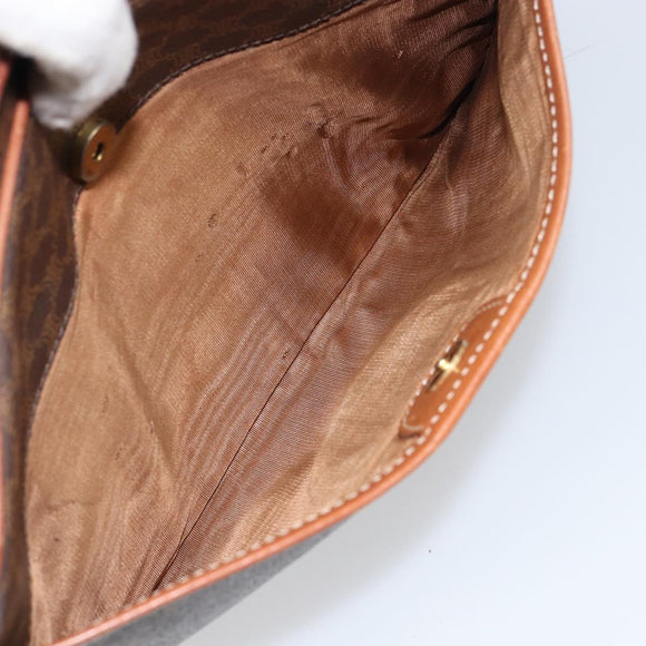 CELINE Macadam Canvas Circle Shoulder Bag PVC Leather Brown Gold Auth 161000