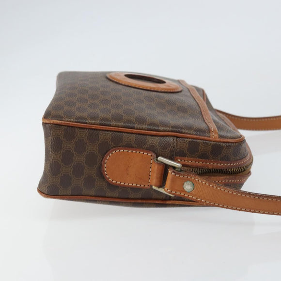 CELINE Macadam Canvas Circle Shoulder Bag PVC Leather Brown Gold Auth 161000
