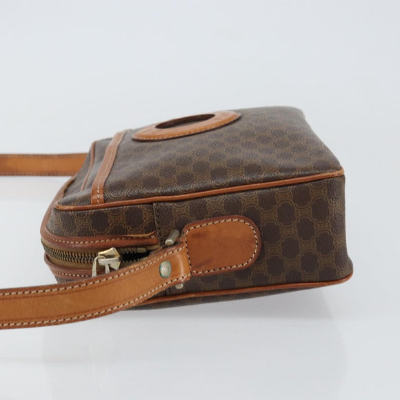 CELINE Macadam Canvas Circle Shoulder Bag PVC Leather Brown Gold Auth 161000