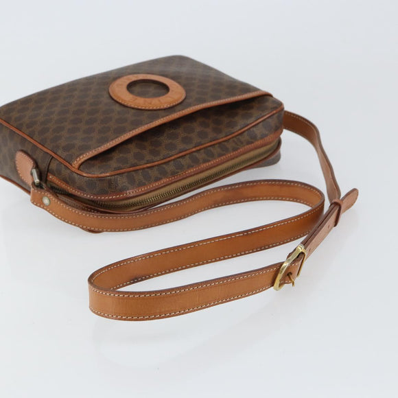 CELINE Macadam Canvas Circle Shoulder Bag PVC Leather Brown Gold Auth 161000