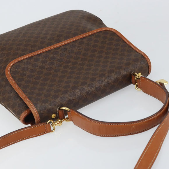 CELINE Macadam Canvas Hand Bag PVC Leather 2way Brown Gold Auth 161001