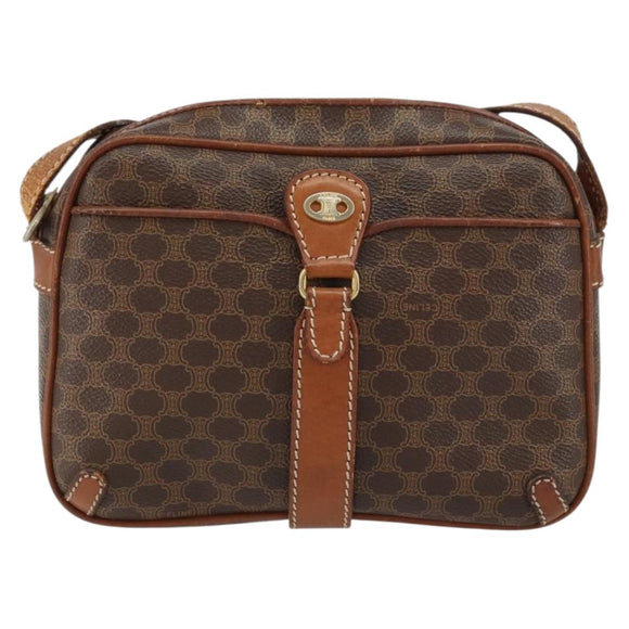 CELINE Macadam Canvas Shoulder Bag PVC Leather Brown Gold Auth 161002