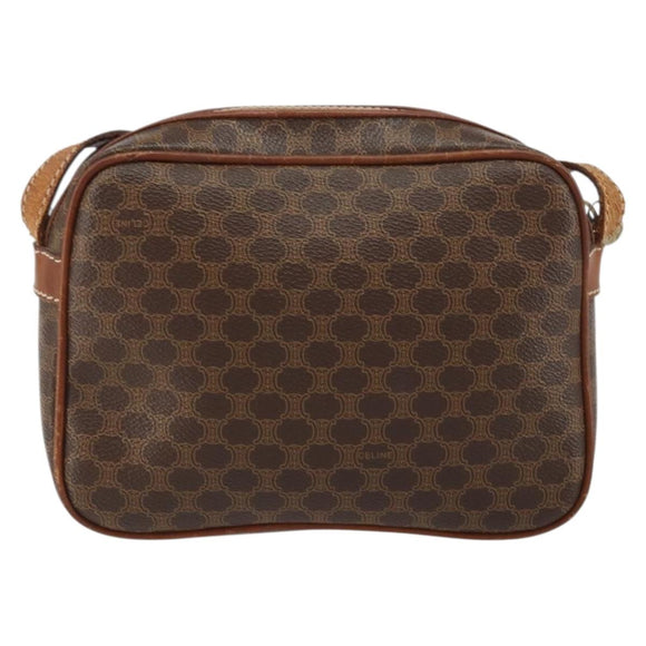 CELINE Macadam Canvas Shoulder Bag PVC Leather Brown Gold Auth 161002