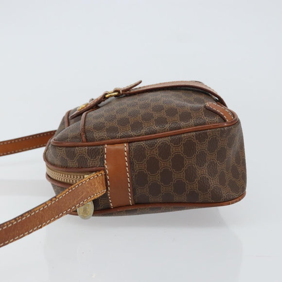 CELINE Macadam Canvas Shoulder Bag PVC Leather Brown Gold Auth 161002