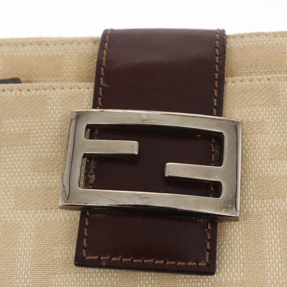 FENDI Zucca Canvas Shoulder Bag Ivory Silver Auth 161007