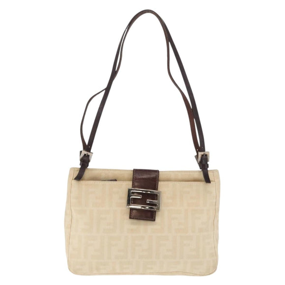 FENDI Zucca Canvas Shoulder Bag Ivory Silver Auth 161007