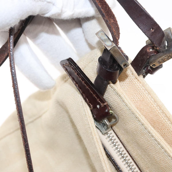 FENDI Zucca Canvas Shoulder Bag Ivory Silver Auth 161007