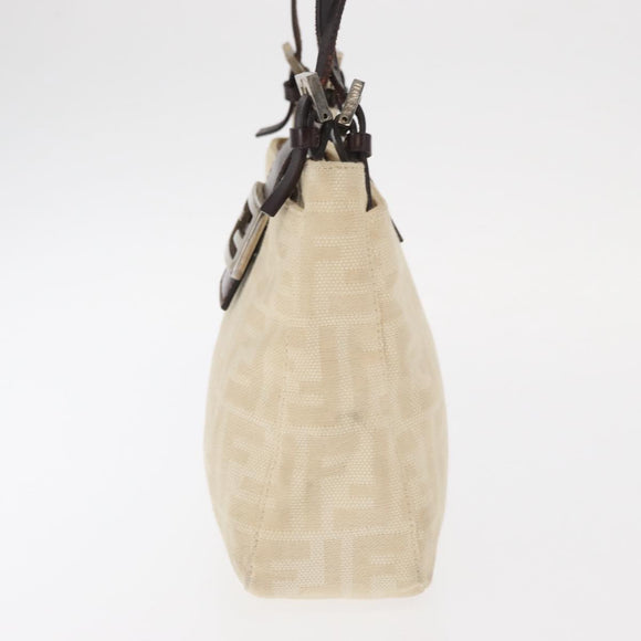 FENDI Zucca Canvas Shoulder Bag Ivory Silver Auth 161007