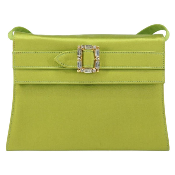 Salvatore Ferragamo Shoulder Bag Satin Green Auth 161011