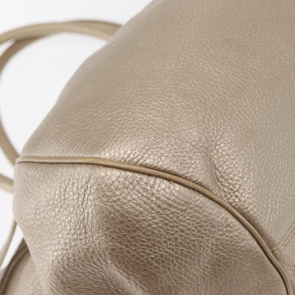 Salvatore Ferragamo Gancini Handtasche Leder Champagner Gold Silber Auth 161013