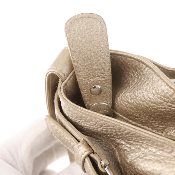 Salvatore Ferragamo Gancini Handtasche Leder Champagner Gold Silber Auth 161013