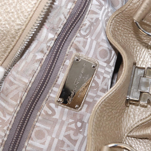 Salvatore Ferragamo Gancini Handtasche Leder Champagner Gold Silber Auth 161013