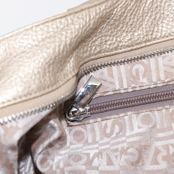 Salvatore Ferragamo Gancini Handtasche Leder Champagner Gold Silber Auth 161013
