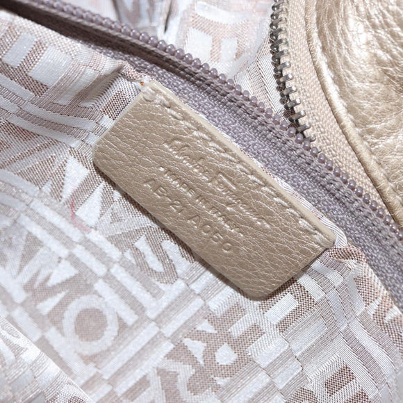 Salvatore Ferragamo Gancini Handtasche Leder Champagner Gold Silber Auth 161013