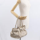 Salvatore Ferragamo Gancini Handtasche Leder Champagner Gold Silber Auth 161013-23